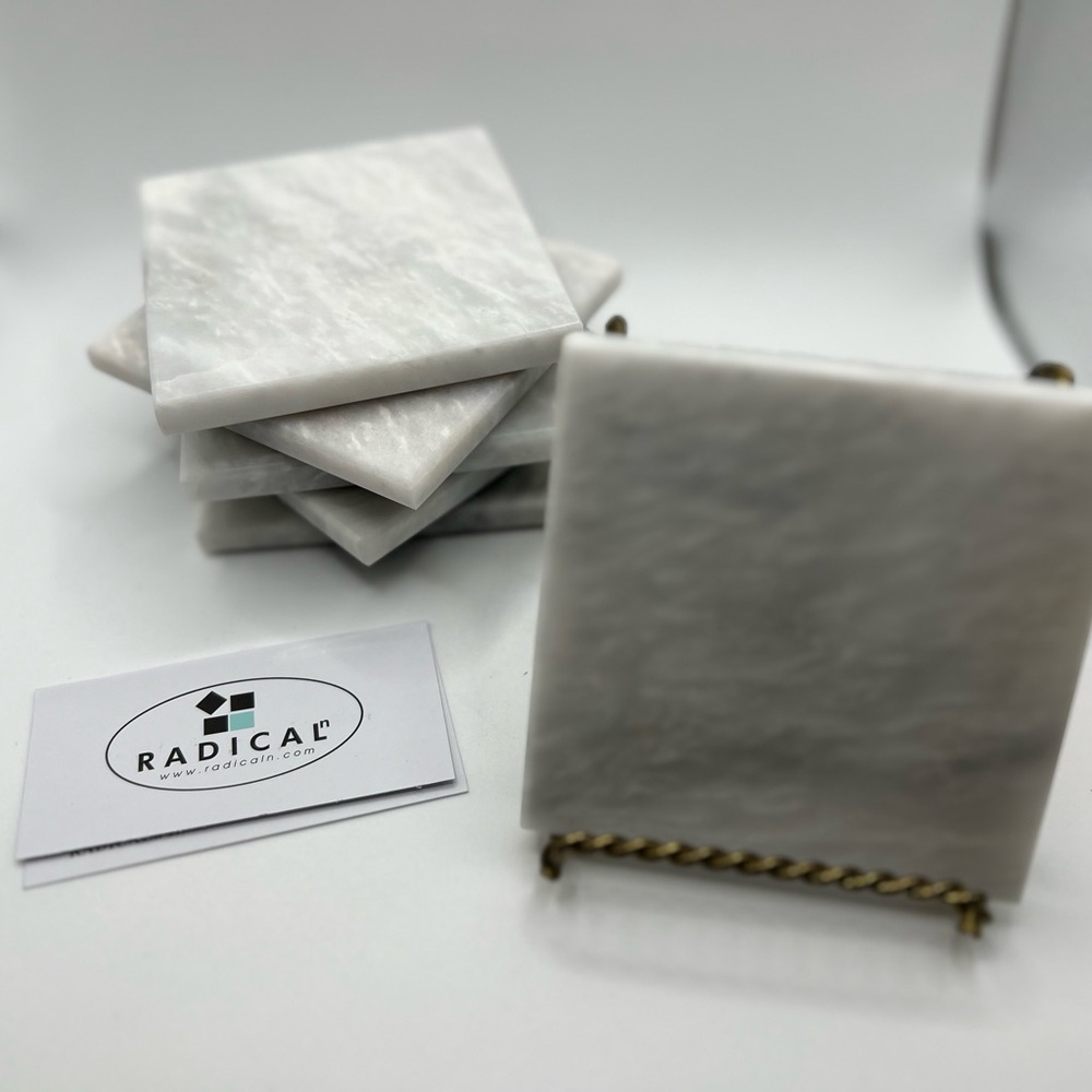 Radicaln Marble Coaster Plate Square 3.5" Inches White Handmade Coaster Set Of 6